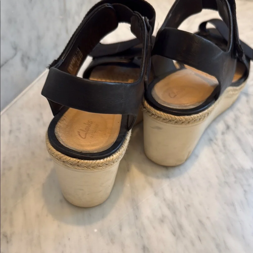 Clarks Black Wedge Espadrille Sandals with Adjustable Straps